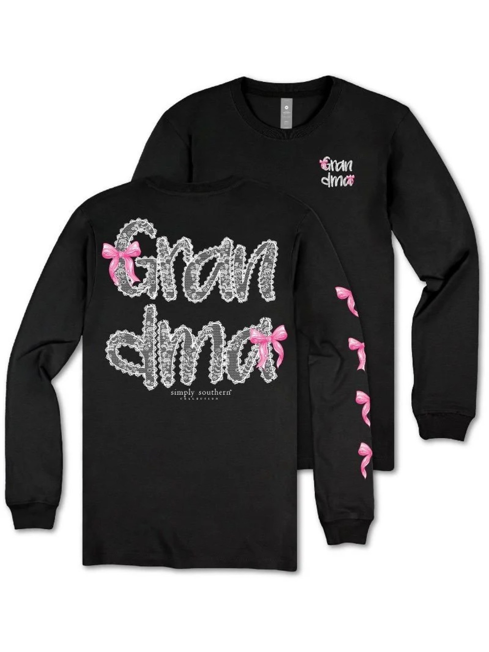 Simply Southern Grandma Lace Bows Tee Women’s XXL Fall NEW Shirt Black T-shirt